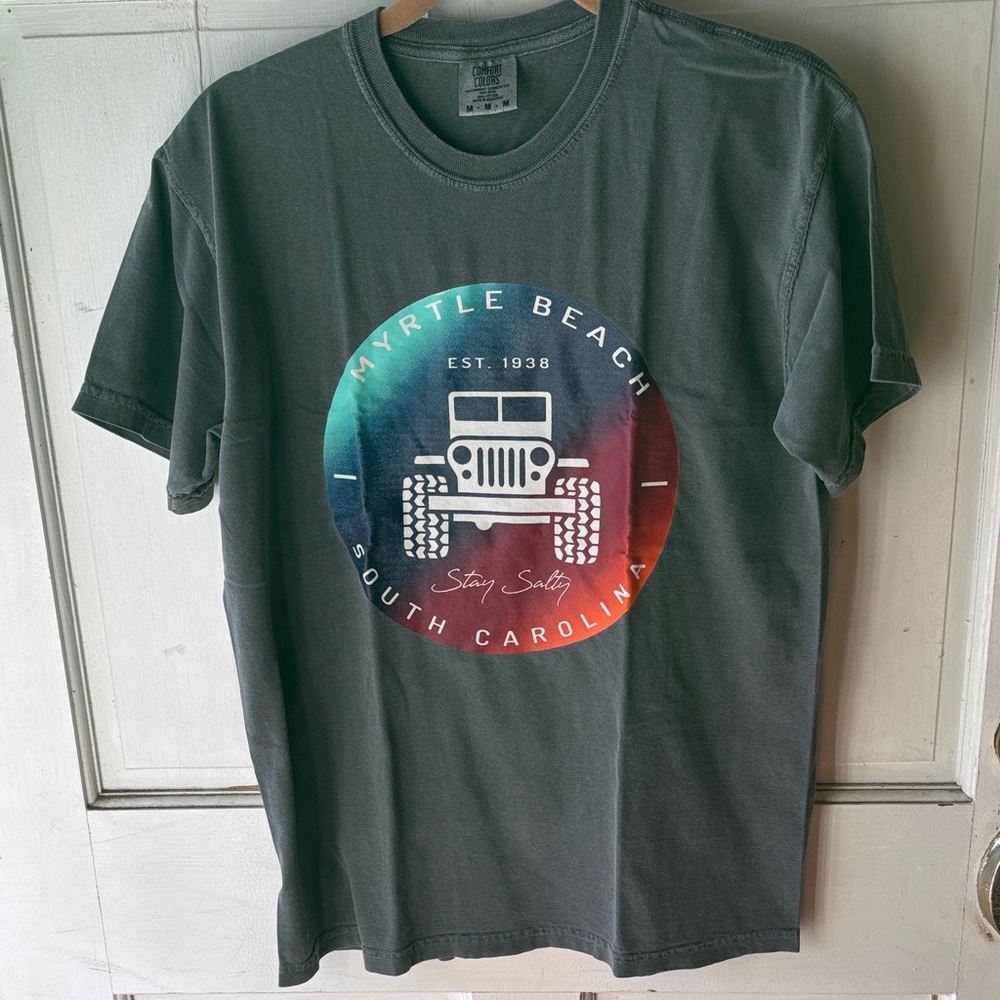 Comfort Colors Myrtle Beach Tee - Charcoal with Multicolor Graphic
